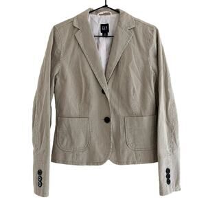 Striped GAP Blazer Jacket Tan Ivory Lined Buttons Cotton Lightweight Size 6
